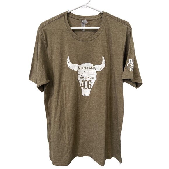 Next Level Apparel Montana Billings 406 Graphic Tee Size XL Bull Horns Tee Green - Picture 1 of 7